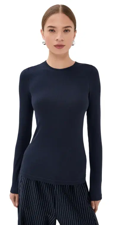 Tibi Circular Ribbed Crew Neck Pullover T-Shirt Navy XXS | Thumbnail 1 Tibi Circular Ribbed Crew Neck Pullover T-Shirt Navy XXS | Thumbnail 1
