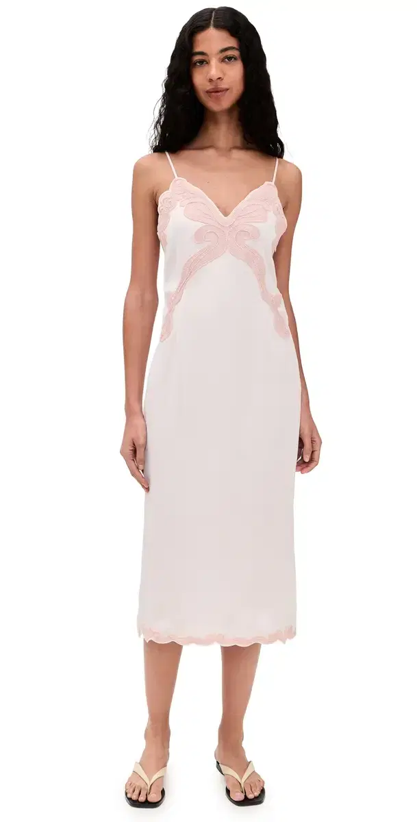 Ann Embroidered Slip Dress Blush