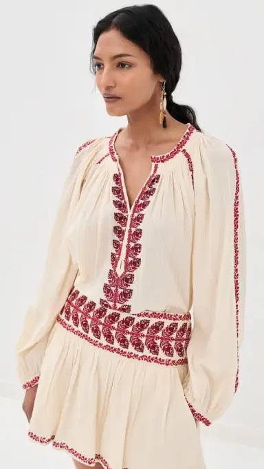 ISABEL MARANT ÉTOILE Lena Embroidered Blouse Beige/Red | Thumbnail 2 ISABEL MARANT ÉTOILE Lena Embroidered Blouse Beige/Red | Thumbnail 2