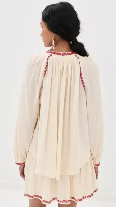 ISABEL MARANT ÉTOILE Lena Embroidered Blouse Beige/Red | Thumbnail 3 ISABEL MARANT ÉTOILE Lena Embroidered Blouse Beige/Red | Thumbnail 3