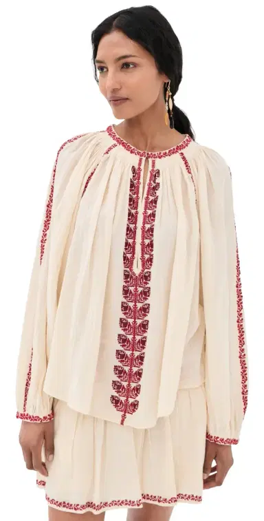 ISABEL MARANT ÉTOILE Lena Embroidered Blouse Beige/Red | Thumbnail 1 ISABEL MARANT ÉTOILE Lena Embroidered Blouse Beige/Red | Thumbnail 1
