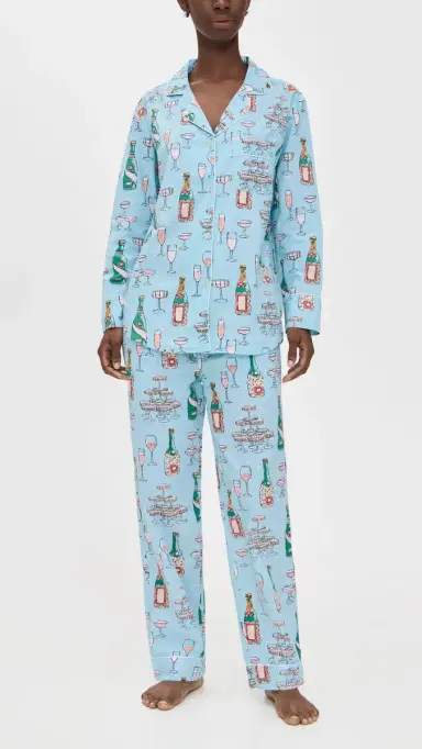 Printfresh Champagne Tower Long PJ Set oft Blue | Thumbnail 2