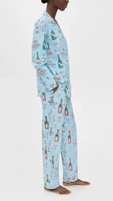Printfresh Champagne Tower Long PJ Set oft Blue | Thumbnail 4