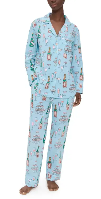 Printfresh Champagne Tower Long PJ Set oft Blue | Thumbnail 1