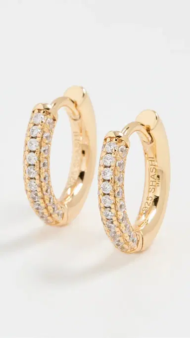 Shashi 18k Pave Huggie Hoop Earrings Gold One Size | Thumbnail 2