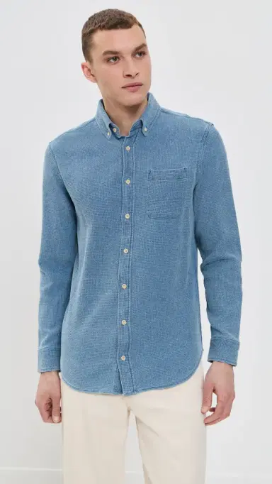 Taylor Stitch The Jack Cotton Waffle Shirt Indigo Waffle 38 | Thumbnail 2