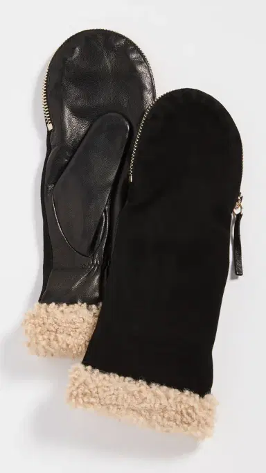 Carolina Amato Shearling Cuff Mittens | Thumbnail 2 Carolina Amato Shearling Cuff Mittens | Thumbnail 2