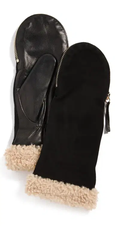Carolina Amato Shearling Cuff Mittens | Thumbnail 1 Carolina Amato Shearling Cuff Mittens | Thumbnail 1