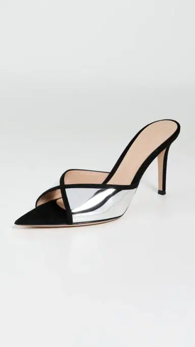 Gianvito Rossi G10124 Camoscio Metal Heels Black+Silver | Thumbnail 2