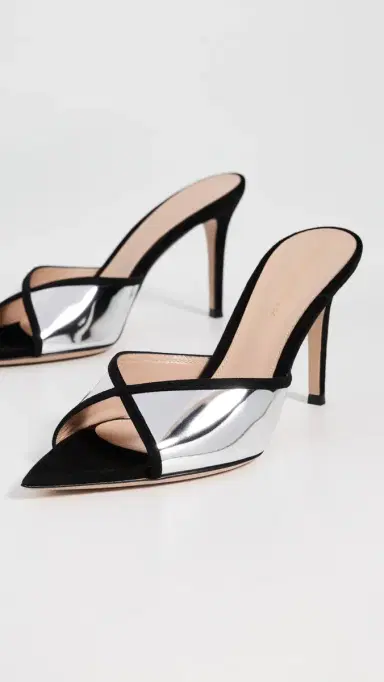 Gianvito Rossi G10124 Camoscio Metal Heels Black+Silver | Thumbnail 5