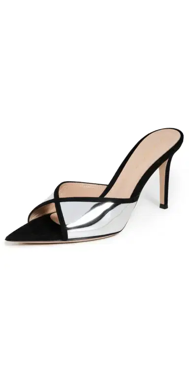 Gianvito Rossi G10124 Camoscio Metal Heels Black+Silver | Thumbnail 1