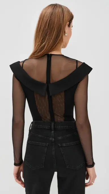 Fleur du Mal Off Shoulder Blazer Thong Bodysuit Black | Thumbnail 3