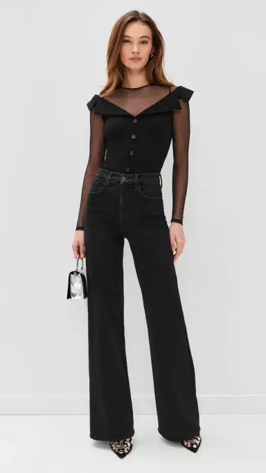 Fleur du Mal Off Shoulder Blazer Thong Bodysuit Black | Thumbnail 5