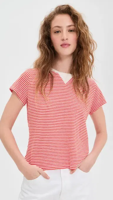 Clare V. Clare V. Classic Tee Bright Poppy/Cream S | Thumbnail 2 Clare V. Clare V. Classic Tee Bright Poppy/Cream S | Thumbnail 2