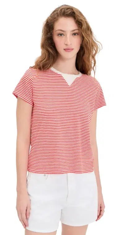 Clare V. Clare V. Classic Tee Bright Poppy/Cream S | Thumbnail 1 Clare V. Clare V. Classic Tee Bright Poppy/Cream S | Thumbnail 1