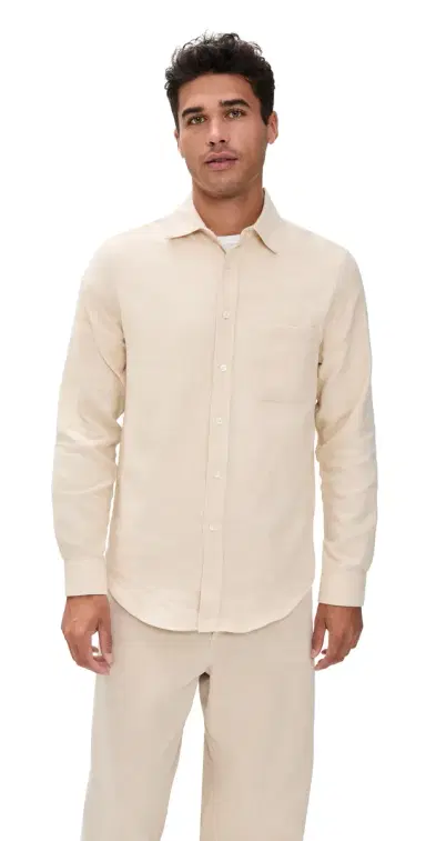 Portuguese Flannel Teca 2.0 Brushed Flannel Button Down Shirt Ecru S | Thumbnail 1