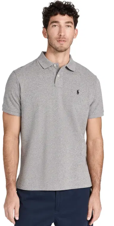 Polo Ralph Lauren Custom Slim Fit Iconic Mesh Polo Canterbury Heather | Thumbnail 1 Polo Ralph Lauren Custom Slim Fit Iconic Mesh Polo Canterbury Heather | Thumbnail 1