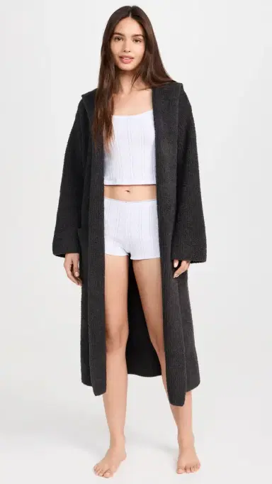 Barefoot Dreams CozyChic Ribbed Hooded Robe Carbon 2 | Thumbnail 5 Barefoot Dreams CozyChic Ribbed Hooded Robe Carbon 2 | Thumbnail 5