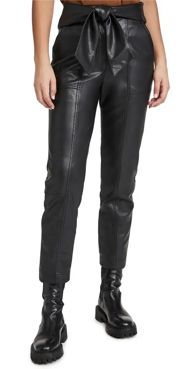 Tessa Vegan Leather Tie Waist Pants Black