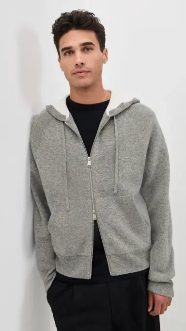 SIMKHAI Jackson Cashmere Blend Hoodie Heather Grey | Thumbnail 2