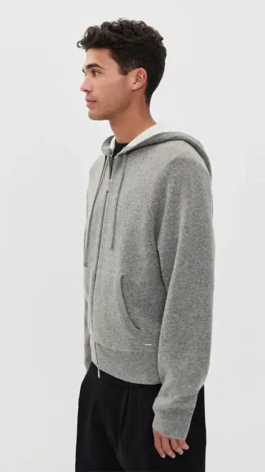 SIMKHAI Jackson Cashmere Blend Hoodie Heather Grey | Thumbnail 4