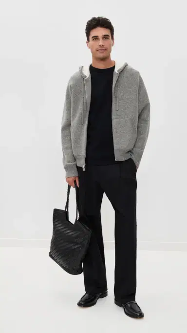 SIMKHAI Jackson Cashmere Blend Hoodie Heather Grey | Thumbnail 5