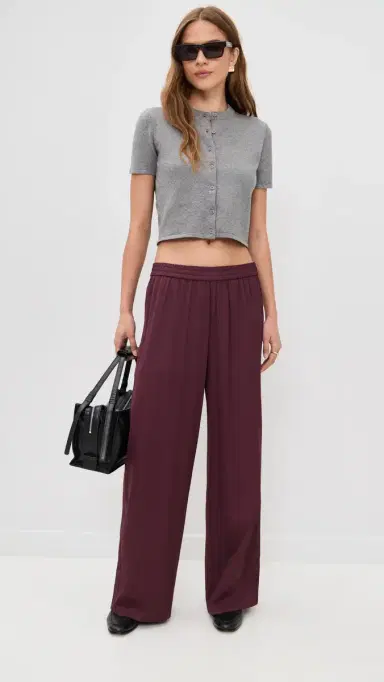 LE BOP Arden Satin Wide Leg Pants Mahogany L | Thumbnail 2