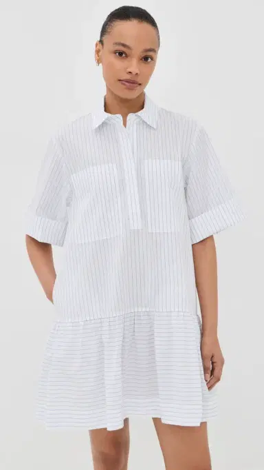 SIMKHAI Cris Button Up Shirt Dress White Stripe | Thumbnail 2