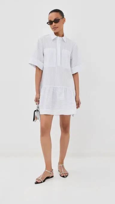 SIMKHAI Cris Button Up Shirt Dress White Stripe | Thumbnail 5