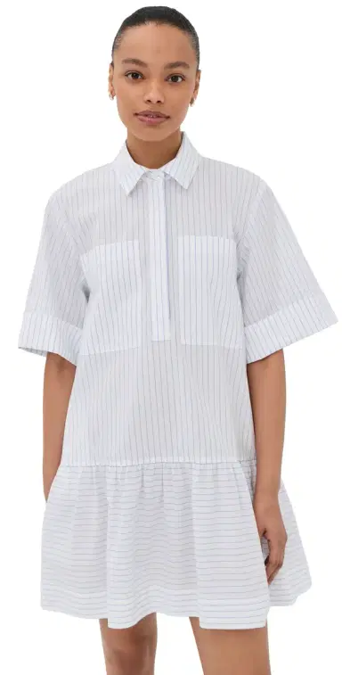 SIMKHAI Cris Button Up Shirt Dress White Stripe | Thumbnail 1