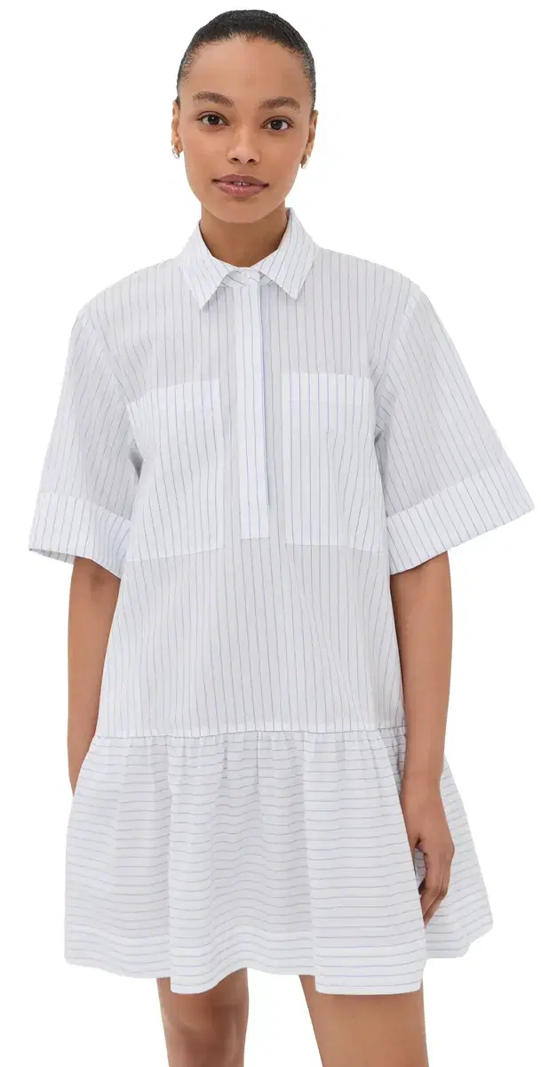 Cris Button Up hirt Dress White tripe