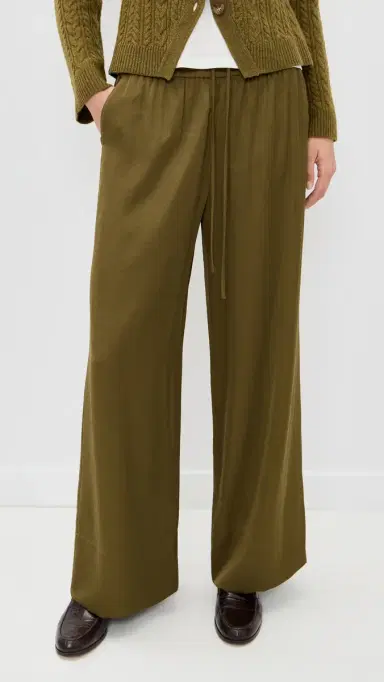 LE BOP Arden Satin Wide Leg Pants Military Green M | Thumbnail 2