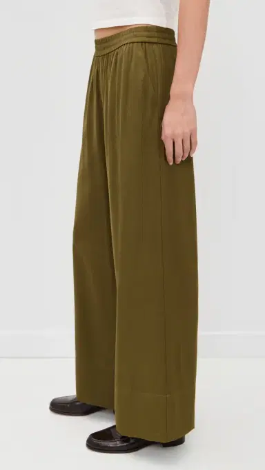 LE BOP Arden Satin Wide Leg Pants Military Green M | Thumbnail 4