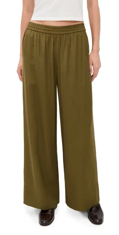 LE BOP Arden Satin Wide Leg Pants Military Green M | Thumbnail 1