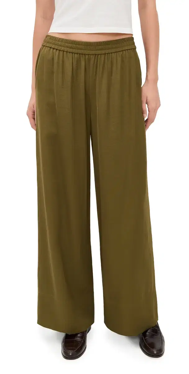 LE BOP Arden Satin Pants ilitary Green