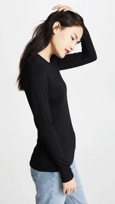 L'AGENCE Crew Neck Tess Shirt Black | Thumbnail 4