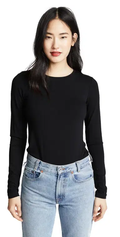 L'AGENCE Crew Neck Tess Shirt Black | Thumbnail 1