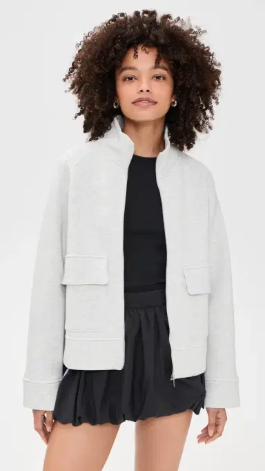 Sweaty Betty Wind Down Patch Pocket Zip Through Sweatshirt Ice Grey Marl | Thumbnail 2