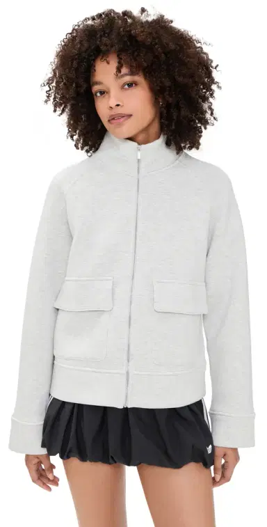 Sweaty Betty Wind Down Patch Pocket Zip Through Sweatshirt Ice Grey Marl | Thumbnail 1