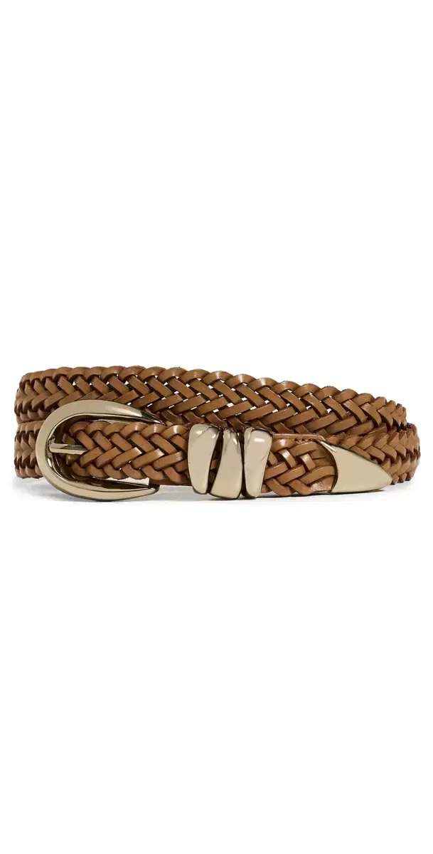 Woven Triple Metal Keeper Belt Light Caramel