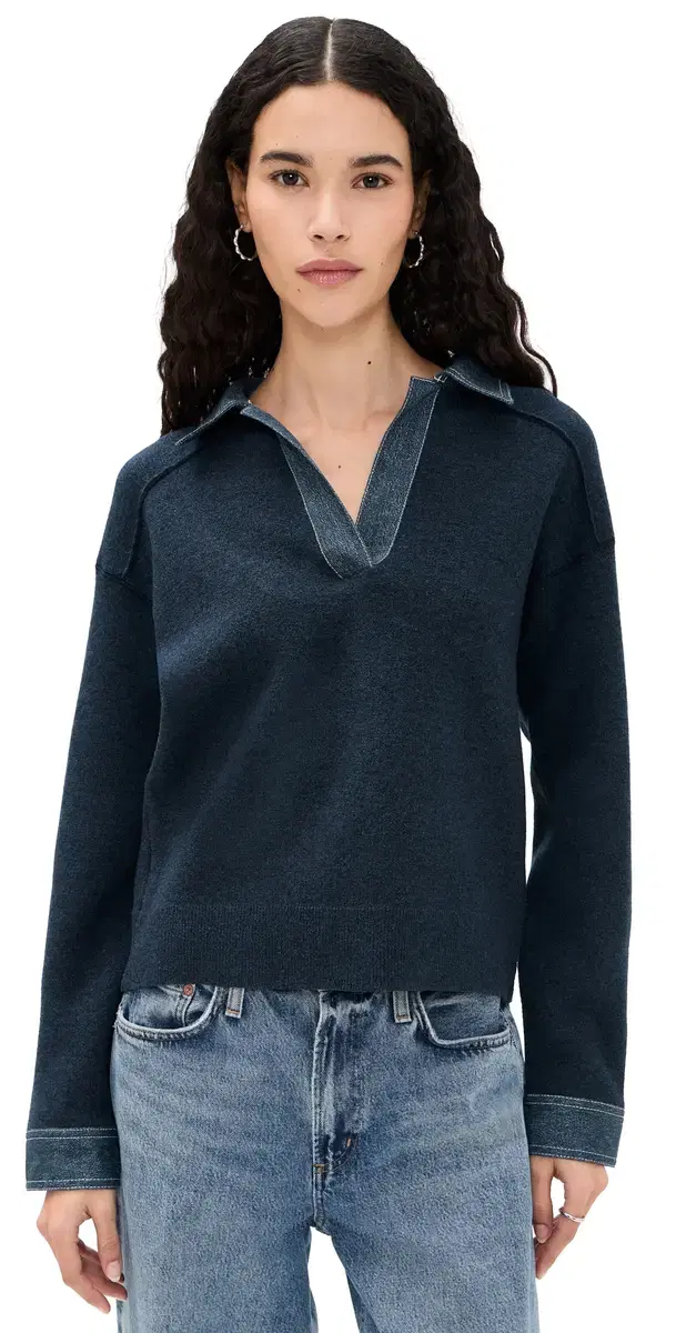 arie Denim Polo Top Denim