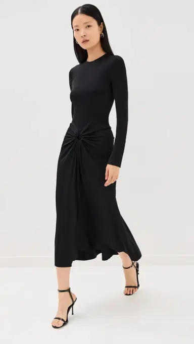 Victoria Beckham Long Sleeve Gathered Midi Dress | Thumbnail 2