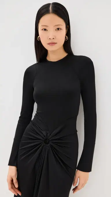 Victoria Beckham Long Sleeve Gathered Midi Dress Black 4 | Thumbnail 3