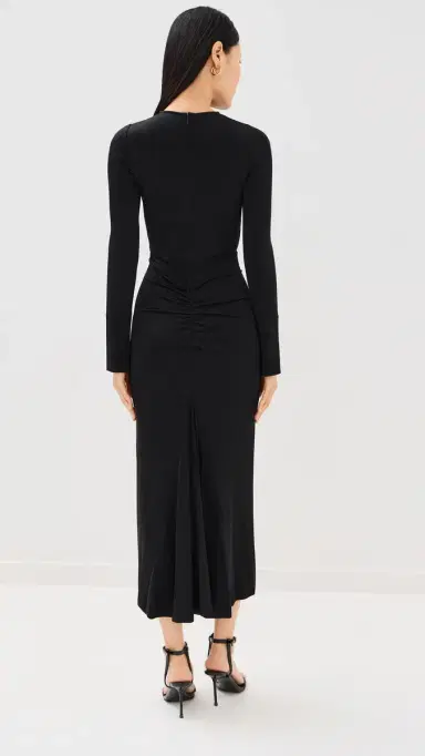 Victoria Beckham Long Sleeve Gathered Midi Dress Black 4 | Thumbnail 4