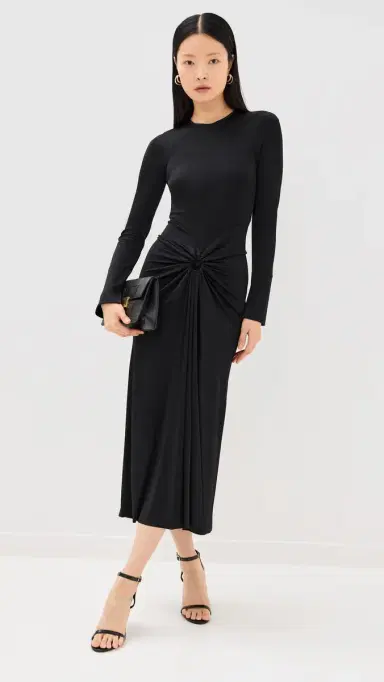 Victoria Beckham Long Sleeve Gathered Midi Dress | Thumbnail 6
