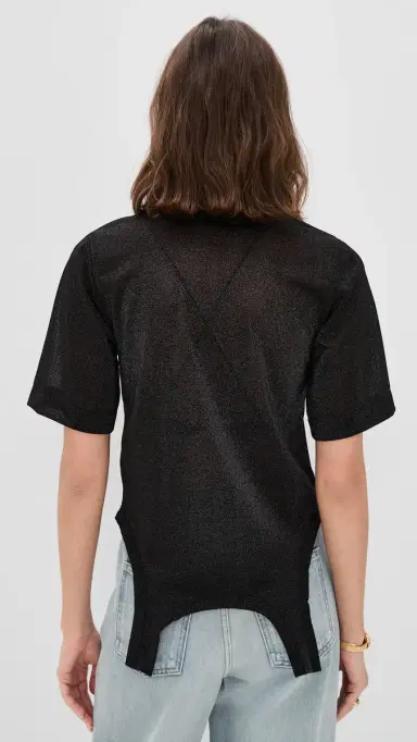 MEIMEIJ Short Sleeve Metallic Faux Bodysuit Top Nero Metallic | Thumbnail 3