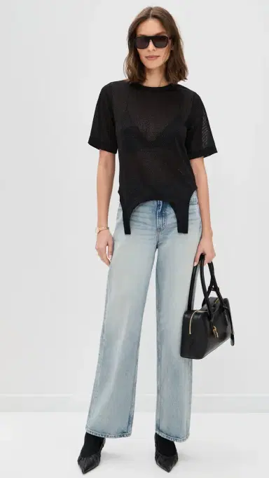 MEIMEIJ Short Sleeve Metallic Faux Bodysuit Top Nero Metallic | Thumbnail 5