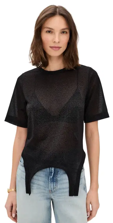 MEIMEIJ Short Sleeve Metallic Faux Bodysuit Top Nero Metallic | Thumbnail 1