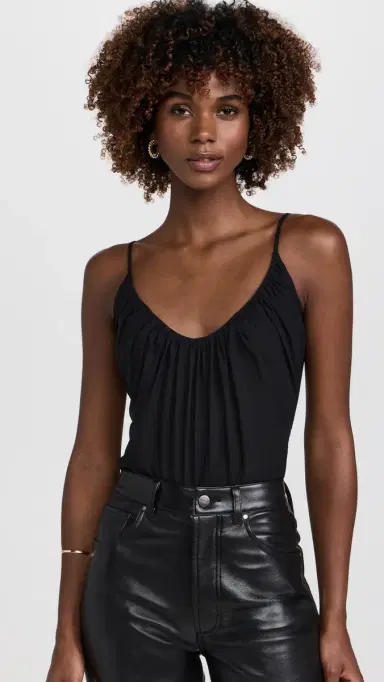 L'Agence Gelina Ruched Thong Bodysuit Black S | Thumbnail 2