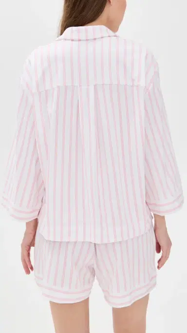 Petite Plume Pima Olivia Short Set White/Pink Stripe | Thumbnail 3